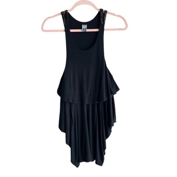 Free People Embellished Sparkle Shoulder Tank Top Draped Black Size S Y2k 2000s - Picture 1 of 11